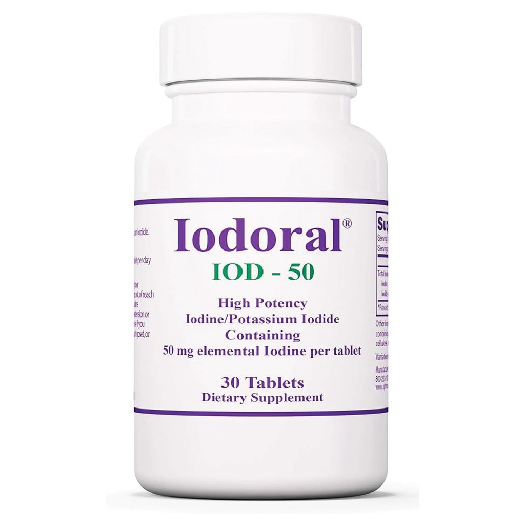 Optimox Iodoral 50 mg Supplement - P properties Iodide Tabletleri, Tiroid Desteği, Günlük Vitaminler ve Mineraller, Lugol'un Iodine Çözümü - 30. Kont. Count