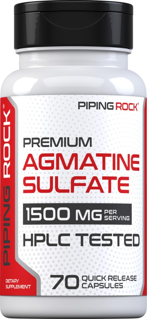 Piping Rock Agmatine Sulfate Capsules | 1500 mg | 70 Pills | Premium Grade Supplement | Non-GMO, Gluten Free