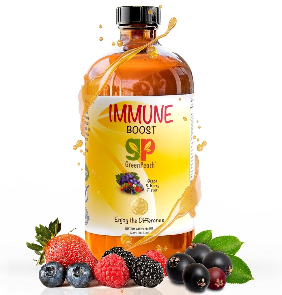 GreenPeach Liquid Immune Support for Kids – Organic Elderberry Syrup with Vitamin C, D, E & Zinc | Toddler & Infant Immune Booster