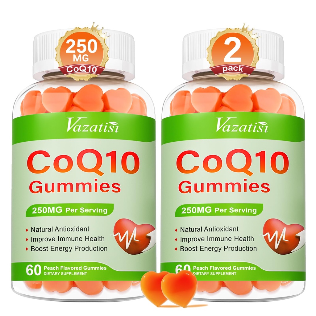 2 Pack CoQ10 Gummies 250 mg, Plus Omega-3, Magnezyum, Hücre Enerjisi, Beyin ve Antioksi, 5X Better Abxia Coenzyme Q10 Supplement - 120 Cts
