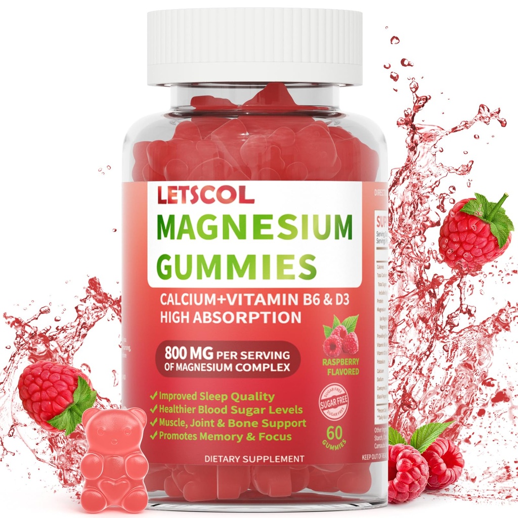 Magnezyum Glycinate Gummies 800 mg Per Servisi, Sugar Free Magnezyum Supplement with Mala Magnezyumte, Food, Vitamin D3, B6, CoQ10 for Calm Support & Sleep for Yetişkinler Çocuklar için Bakım