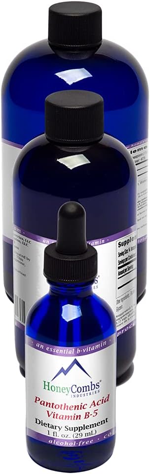 HoneyCombs Vitamin B5 Pantothenic Acid Supplement Liquid Drops - Erkekler ve Kadınlar için Yüksek Potency Vitamin B5, Sağlıklı Hormonlar, Immune System, Hair, Skin, Nails - Vegan Sıvı Vitaminler (8 Fl oz)