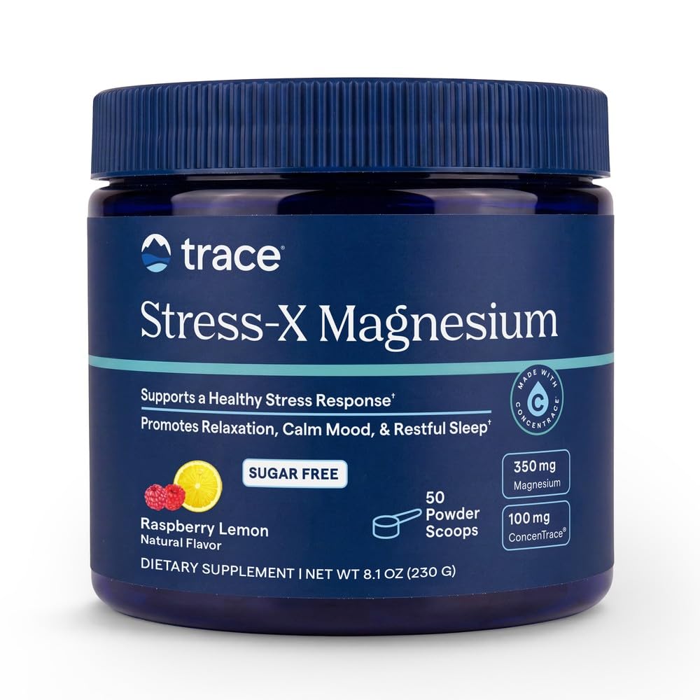 Trace Minerals | Stres-X Magnezyum Toz | Stres Yardımı, Düzenlilik, Rahatlık, Uyku, Enerji, Rahat Kaslar, Hücre Fonksiyonu | Non-GMO, Gluten Ücretsiz ve sertifikalı Vegan | Raspberry Lemon Flavor|8.5 oz