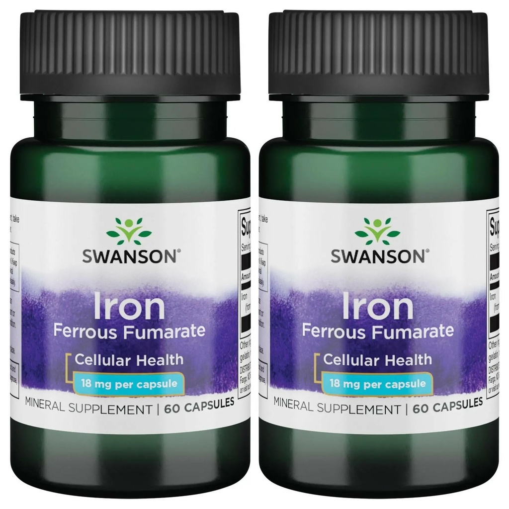 Swanson Iron (Ferrous Fumarate) - Mineral Supplement Enerji Desteği - Oksijen Teslimat ve Fatty Asit Metabolism 60 Sgels (2 Pack)