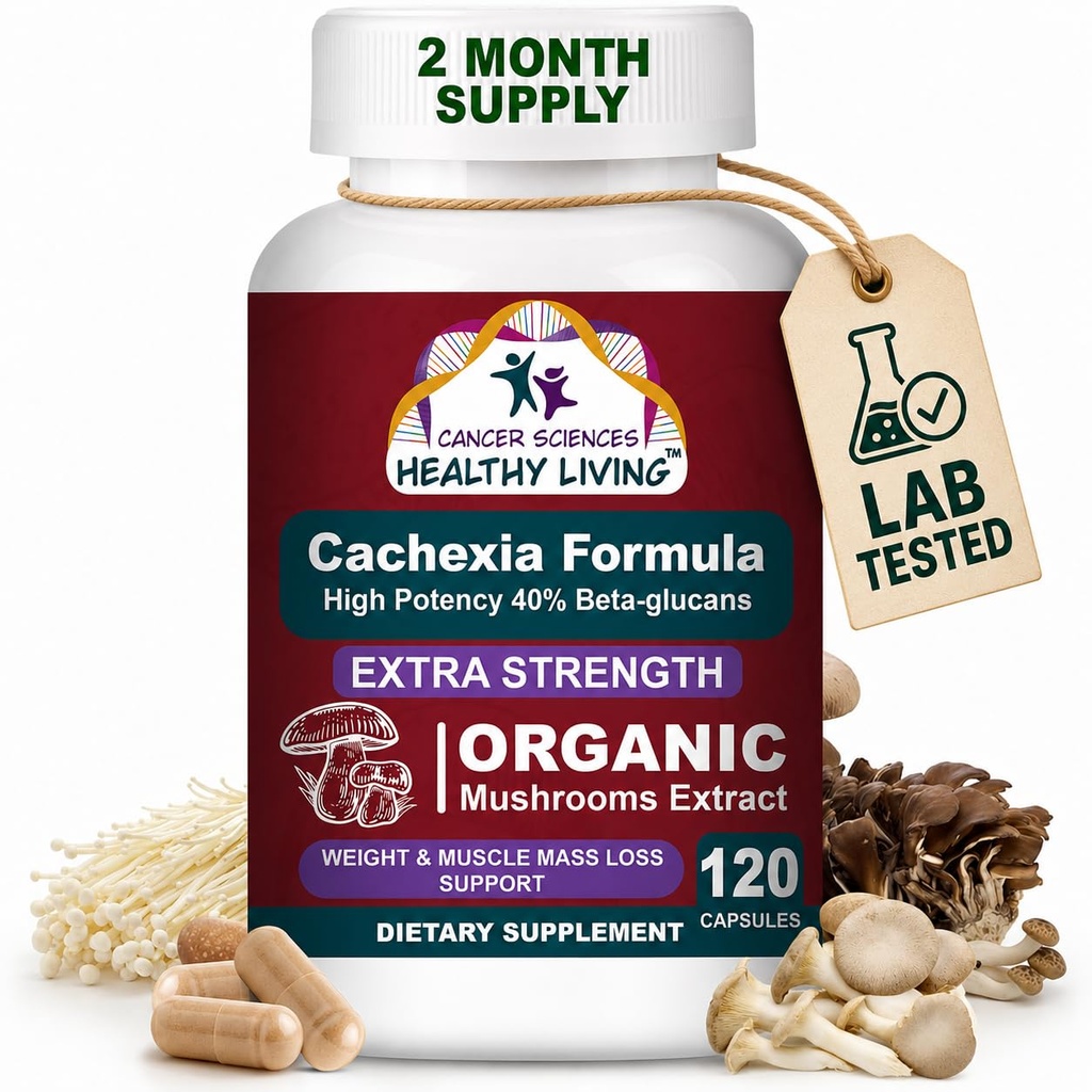 CANCER SCIENCES Cachexia Supplement, USDA sertifikalı Organik Mushrooms Extract Capsules, Ekstra Güçlü 1,500 mg, Yüksek Potency 40 Beta-Glucans, Immune & Metabolic Support, Kilo & Muscle Mass Support,