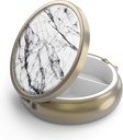 Pill Case Pill Box with Mirror Retro 3 Retment Small Pill Case for Purse or Pocket Bronze Small Roud Pill Box or Vitamins, Fish Oil, Supplements, Pill Containe Travel Hediyeleri (İngilizce) Beyaz Mermer)