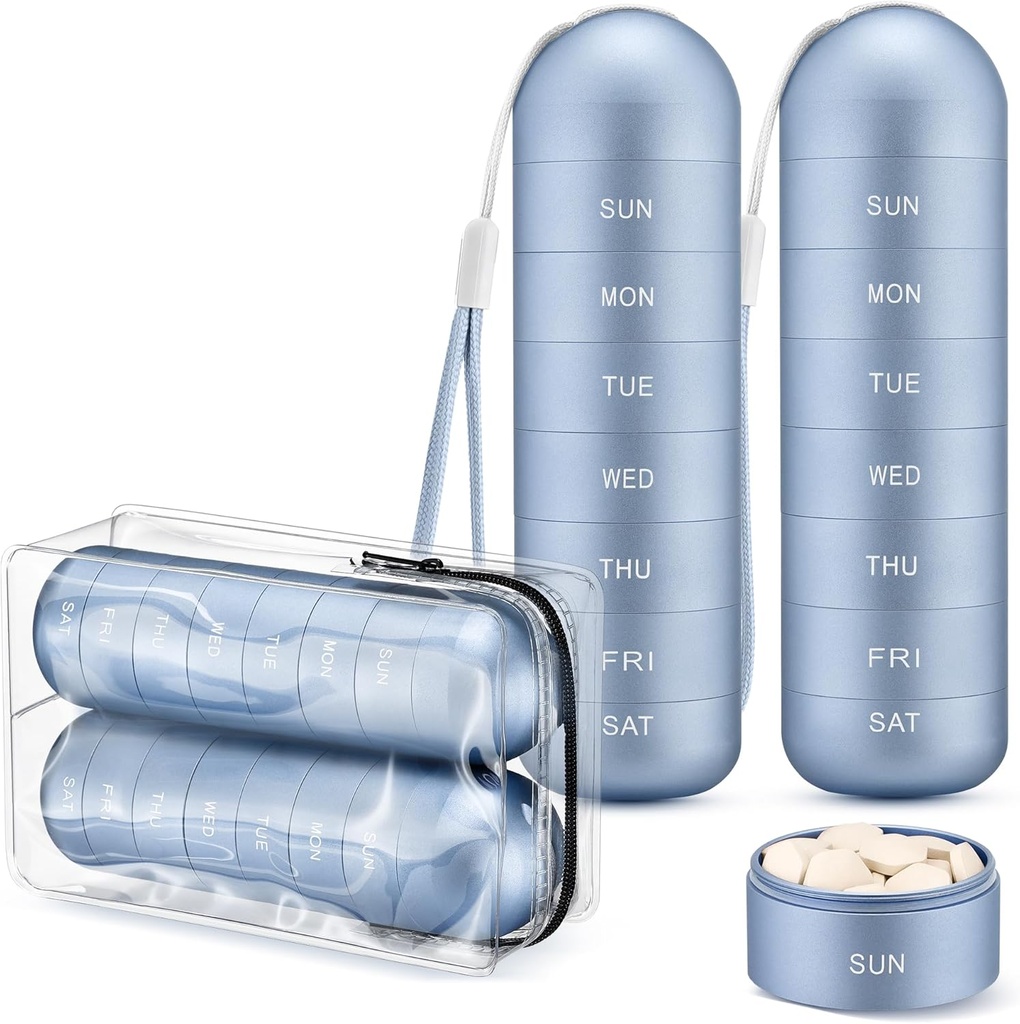 [2 Pack] Zannaki Metal Seyahat Pill Organizer, Portatif Sular Haftalık Pill Box, Büyük Alüminyum Mutfak Pill Case Konteyner, BPA Free 7 Günlük Tıp Vitamini için Organize Sahibi, Tamamlayıcısı