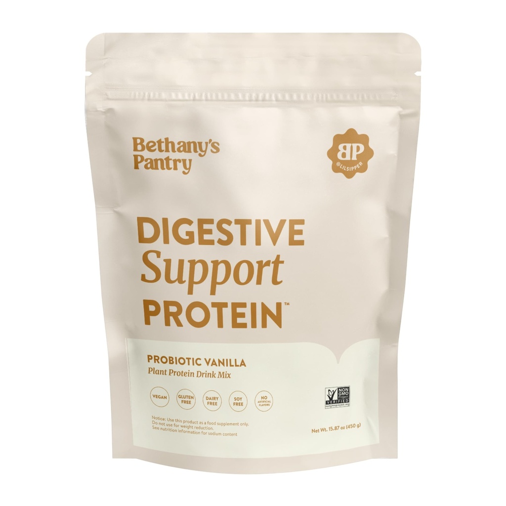 Nuzest Bethany'nin Pantry Digestive Support proteini - Digestive Health için Probiyotikler - Temiz Lean Protein - Premium Vegan Pea Protein Toz - Bitki bazlı - 20 Hizmet, 1 Pound (İlk 1) - Vanilla