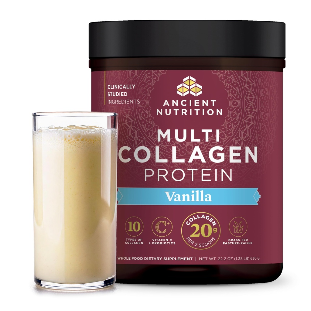 Eski Beslenme Kolajn, Toz, Multi Collagen protein, Kadınlar ve Erkekler, C vitamini, Probiyotikler, Hydrolyzed Collagen, Supports Skin, Ortaklar, Gut Health, Vanilla, 60 Hizmetler