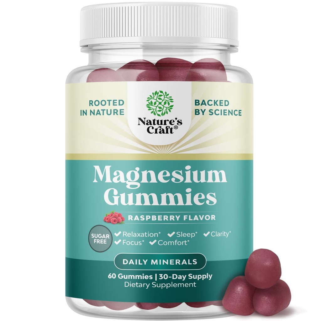 Yetişkinler için Sugar-Free Extra Strength Calm Gummies - Elemental Mag ile Magnezyum Citrate Gummies - Uyku Aid Soft Chews Raspberry Flavored - Body & Mind Relaxation - 60 Count