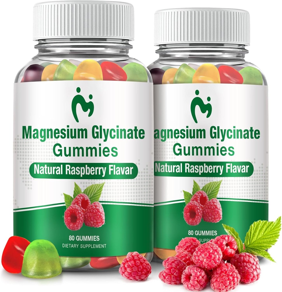 Yetişkinler ve Çocuklar için Magnezyum Glycinate Gummies, 2 Packs Chewable Calm Magnezyum Gummies for Sleep, Magnezyum Glycinate 400 mg, Stres ve Kaslı Magnezyum Pyum Tamamlama,