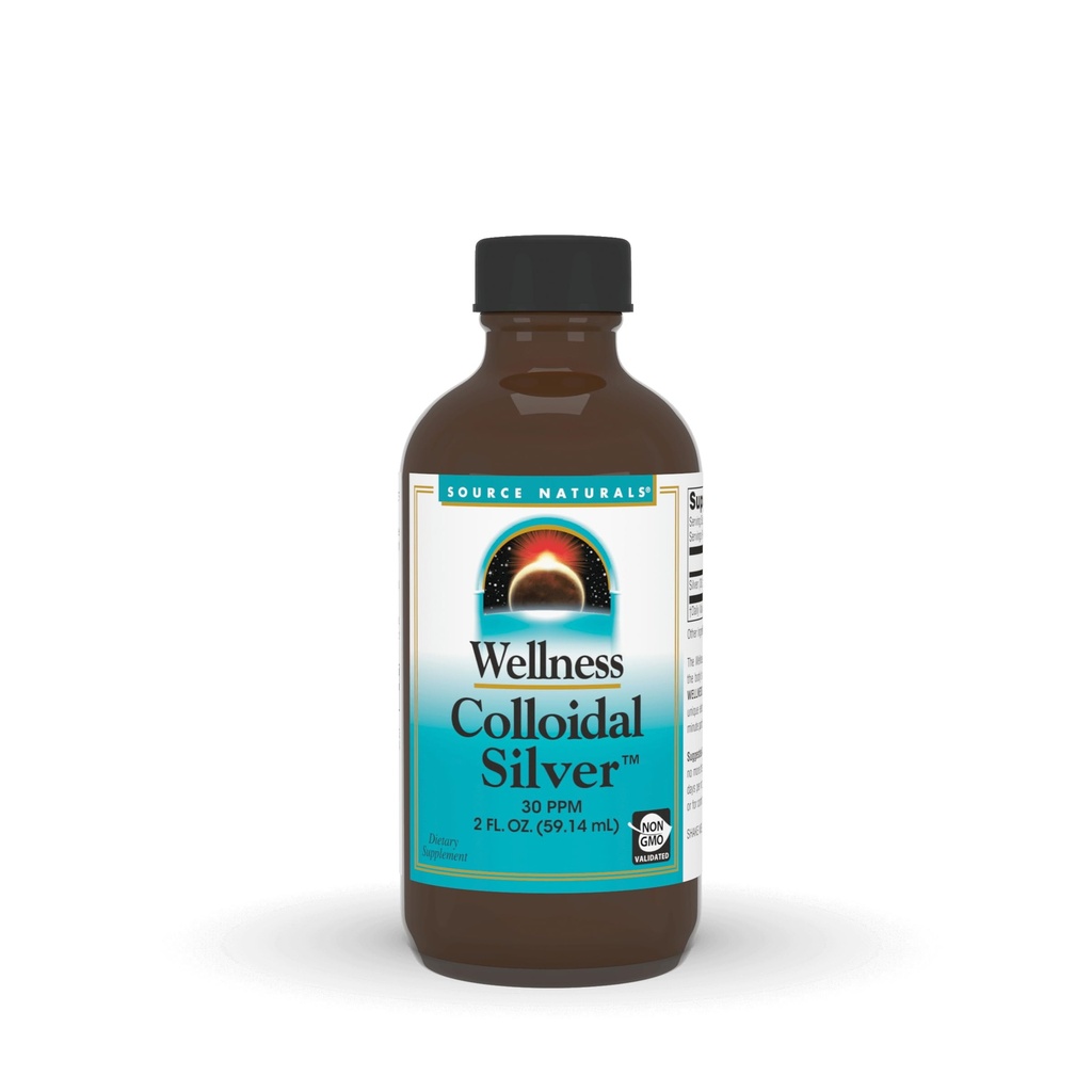 Source Naturals Wellness Colloidal Silver, 30 ppm, Non-GMO Liquid Dietary Supplement that Supports Physical Well Being* - 2 Fluid oz