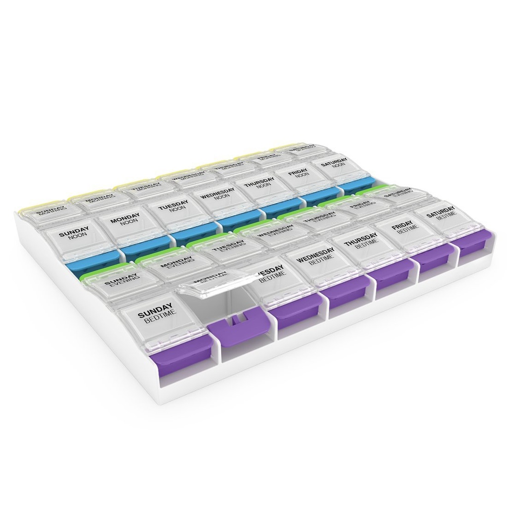 EZY DOSE Weekly (7-Day) Pill Organizer, Vitamin Konteyner ve Günlük Tıp Planlayıcı, 2X-Large Push Düğme Karşılaştırmaları, Arthritis Friendly, Easy to Use, 4 Times a Day, Clear Lids, 4 Times a Day, Clear Lids,