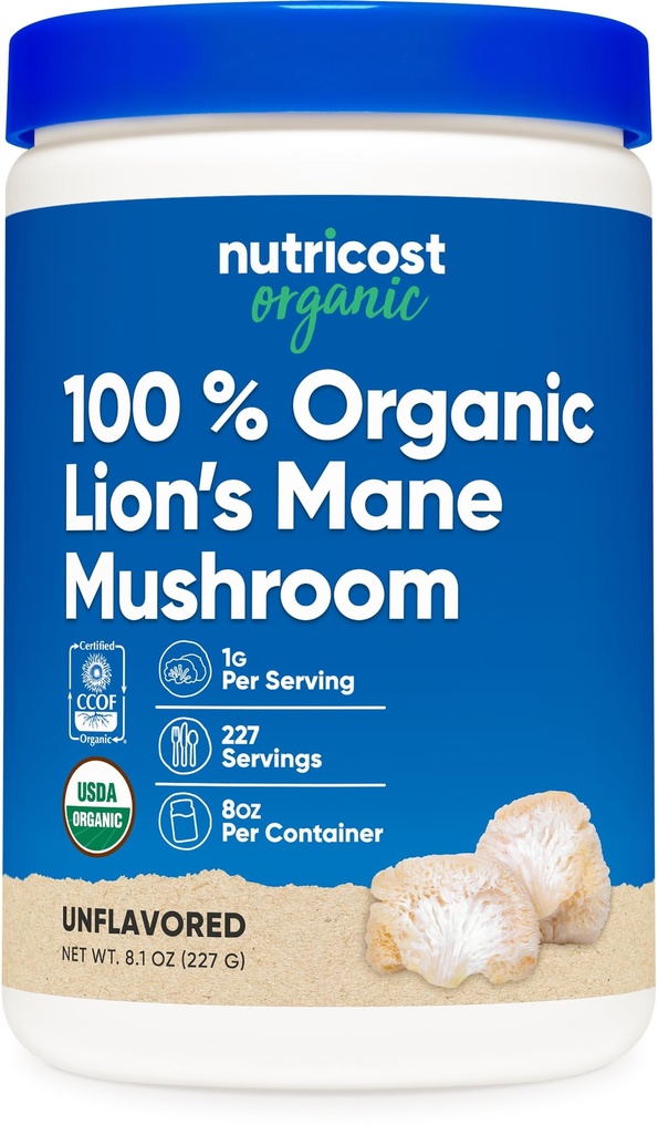 Nutricost Organic Lion's Mane Mushroom Toz (8 oz) - 227 Hizmet, sertifikalı USDA Organik Supplement