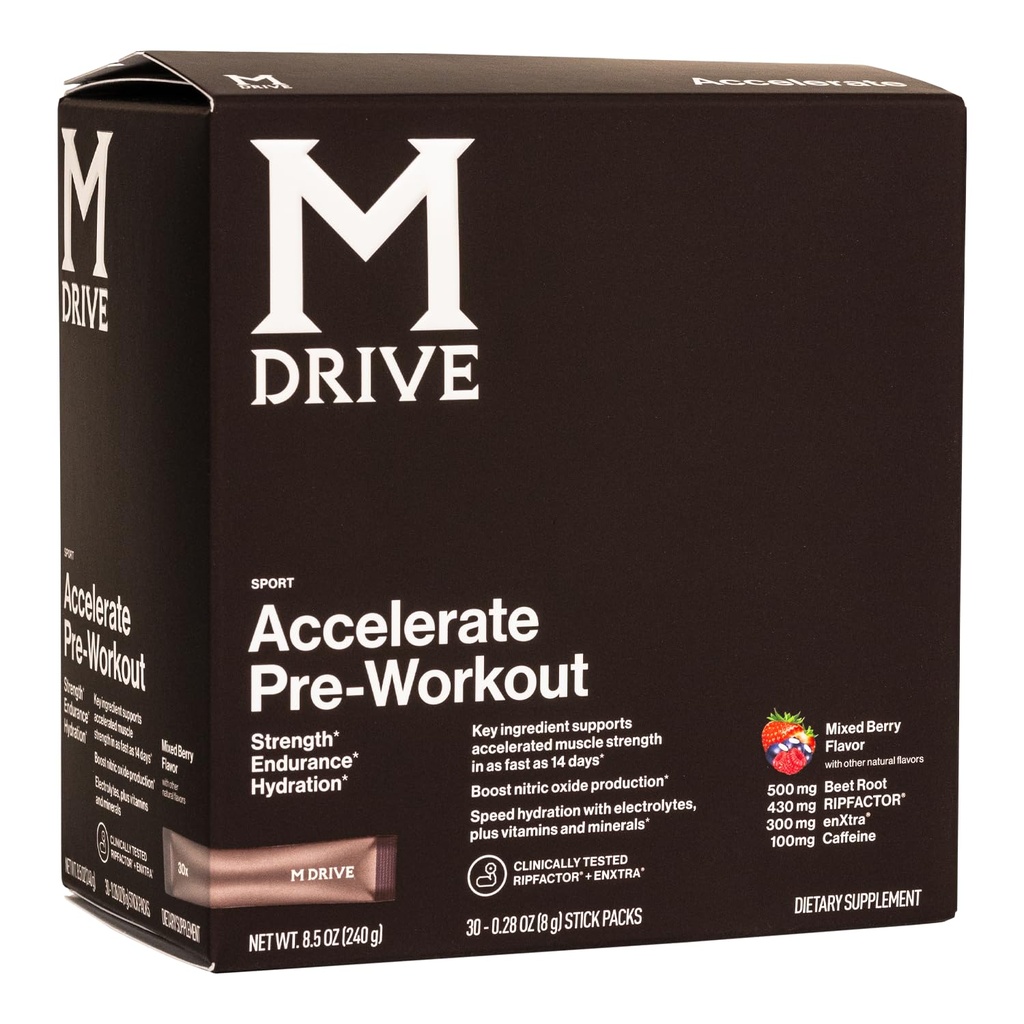 Mdrive Pre-Workout Toz, Single Service Packets, Karma Berry, 30 Count (Stimulant, Karma Berry)