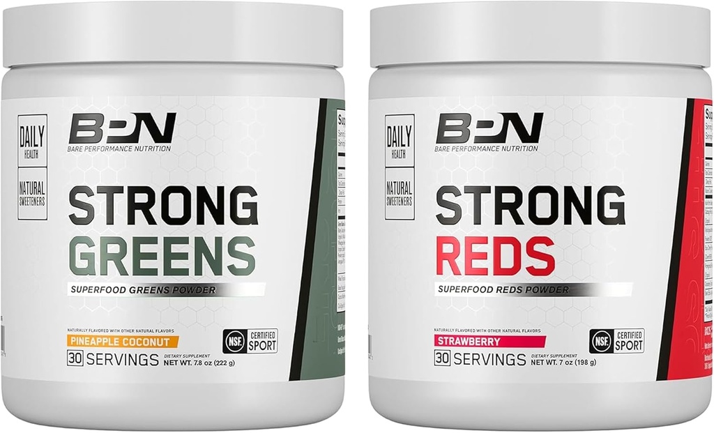 BARE PERFORMANCE NUTRITION BPN Güçlü Yeşiller (Pineapple Coconut) ve Reds (Strawberry) Superfood Sche