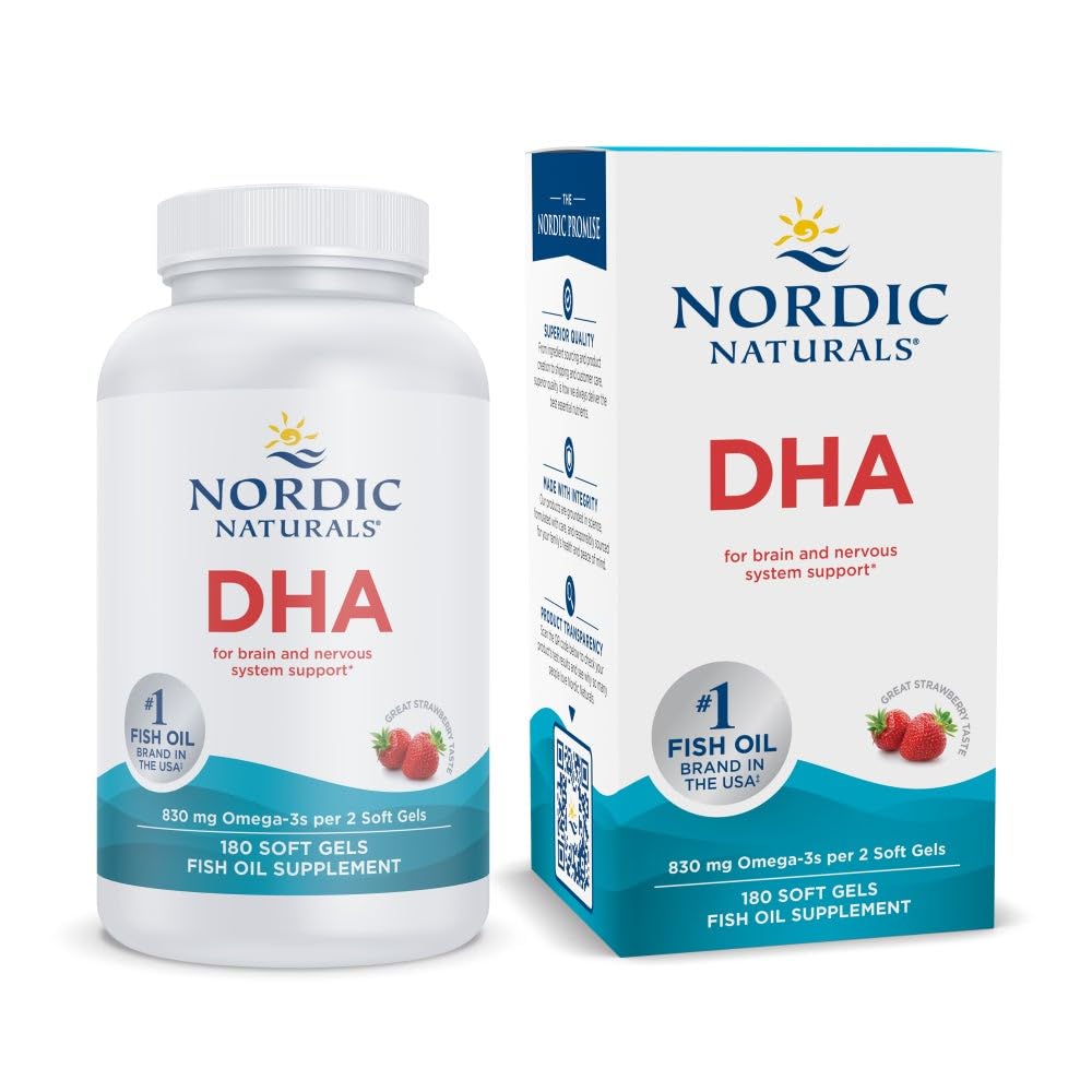 Nordic Naturals DHA, Strawberry - 180 Soft Gels - 830 mg Omega-3 - Beyin ve Nervous Sistem Desteği için Yüksek Boyutlu DHA Formula - Non-GMO - 90 Hizmet