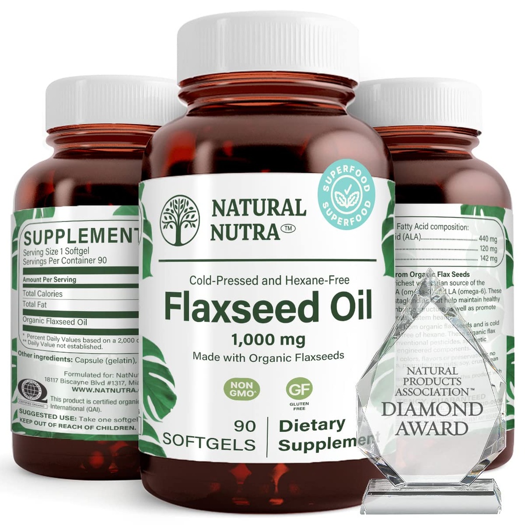 Doğal Nutra Organik Flaxseed Oil Softgels, Saçların Büyümesini Teşvik Ediyor, Kilo Kaybına Yardımcı Olunur, Immune Sistemini Geliştirin, Sağlıklı Sinirli Sistemi & Saç Büyümesini Teşvik Ediyor, Omega 3 6 9, 1000 mg, 90 Softgels