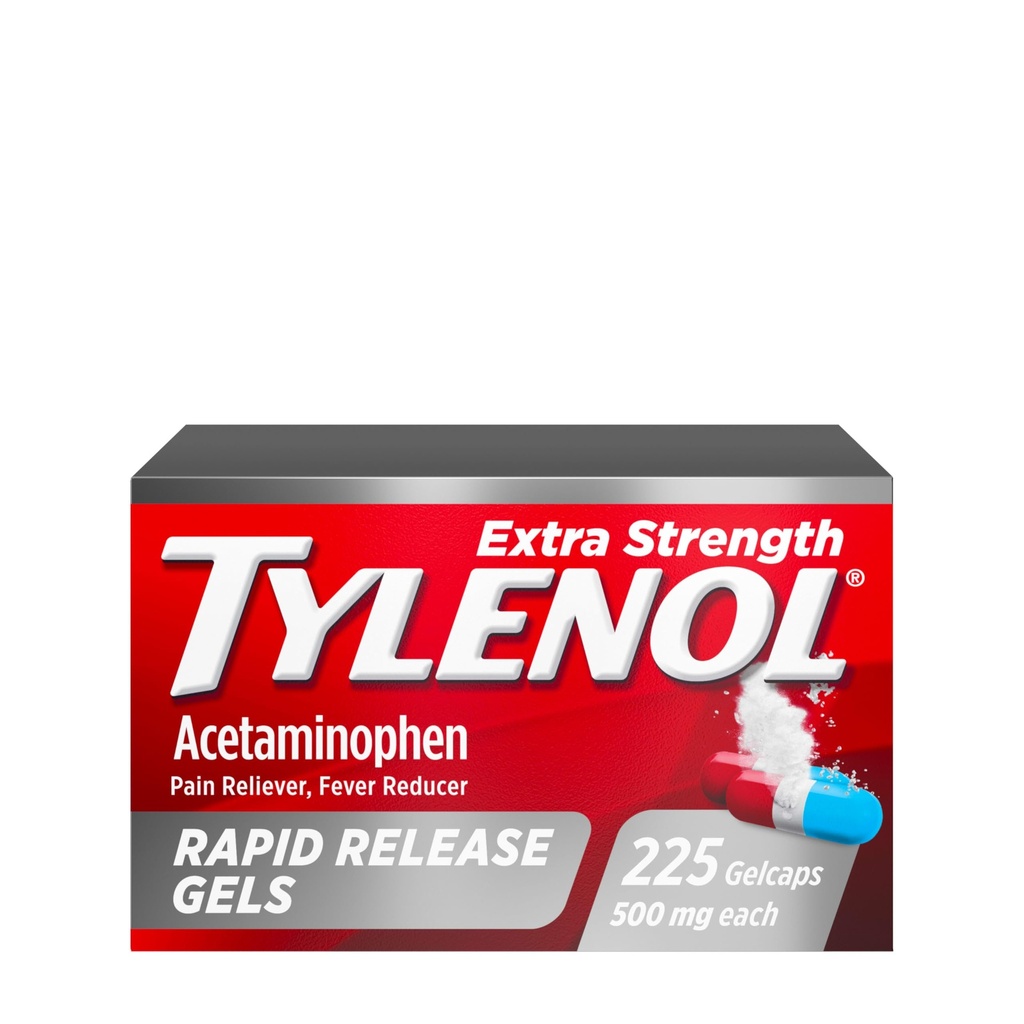 Tylenol Ekstra Güçlü Acetaminophen Hızlı Yayın Gels, Ağrı Reliever ve Ateş Tespiti Tıp, Laser-Drilled Holes, 500 mg Acetaminophen, 225 Kont
