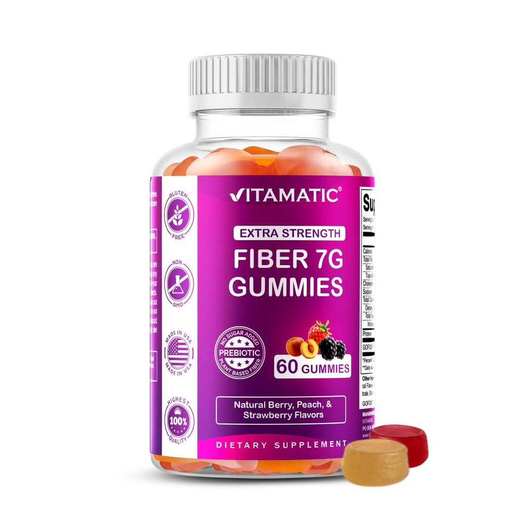 Yetişkinler için Vitamatic Prebiyotik Fiber Gummies - hizmet başına 7g Fiber – 60 Pectin-Based Gummies Ekstra Kuvvet, Zero Sugar eklendi – Destekler Digestive Health & Regularity – Non-GMO, Vegan, Gluten-Free