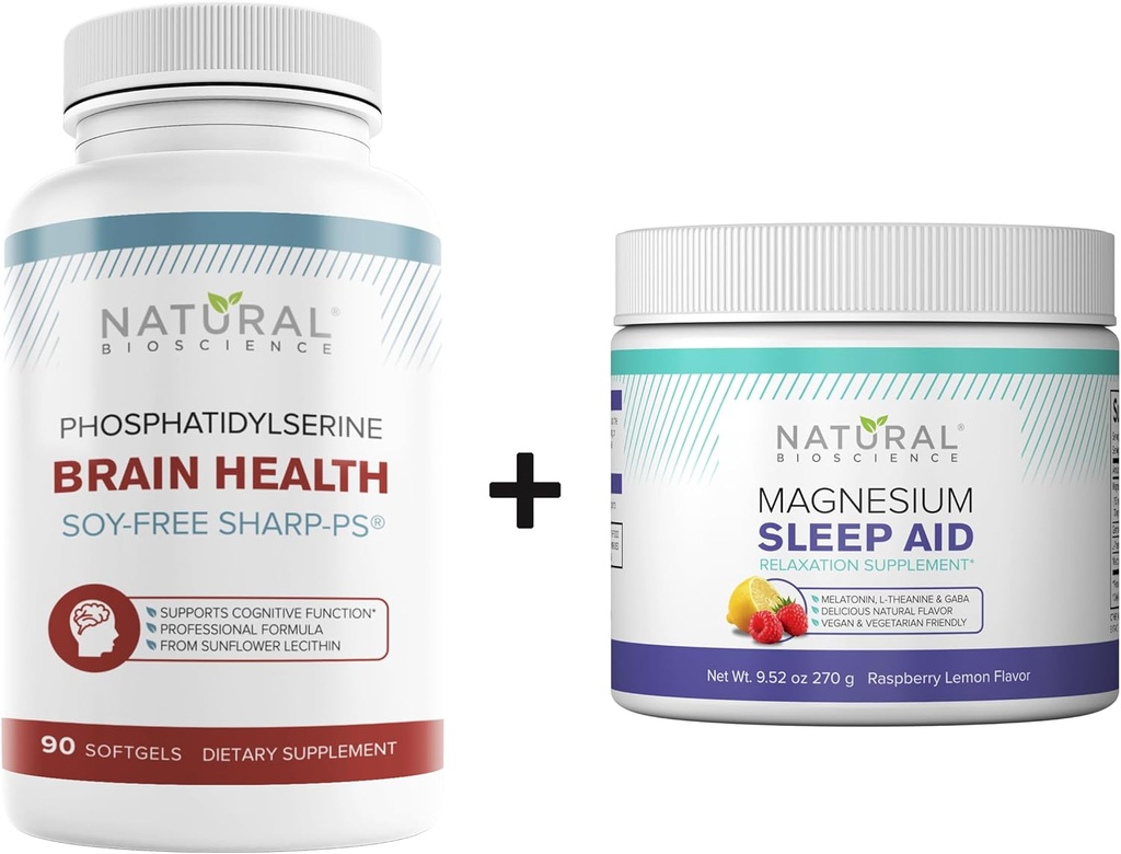 Natural Bio Science Soy-Free Phosphatidylserine 100 mg & Sleep Magnezyum Toz Supplement Sche - Ultimate Brain Health & Relaxation Support Support Support