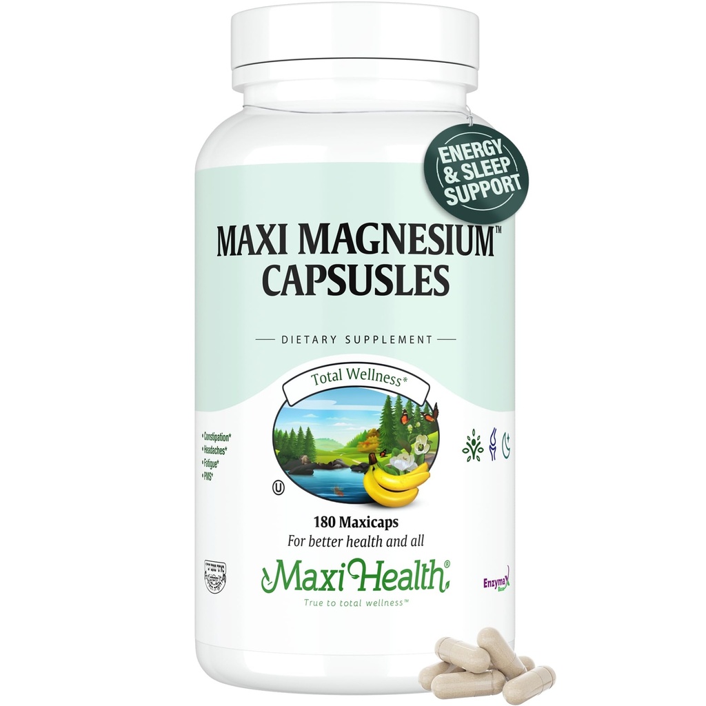 Magnezyum Capsules - Enerji Üretimi - Kas & Nerve Health - Bone Support - Magnezyum Oksit, Magnezyum Glycinate Chelate ve Magnezyum Citrate - 180 Tarafından Maxi Health