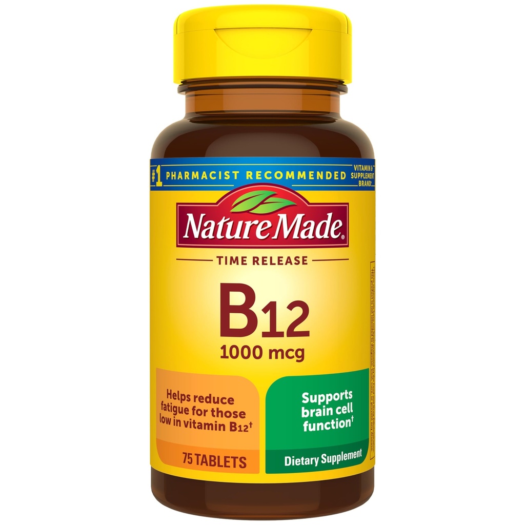 Doğa B12 1000 mcg, Diyetsel Supplement Enerji Metabolism Desteği için, 75 Zaman Yayın Tabletleri, 75 Gün Supply