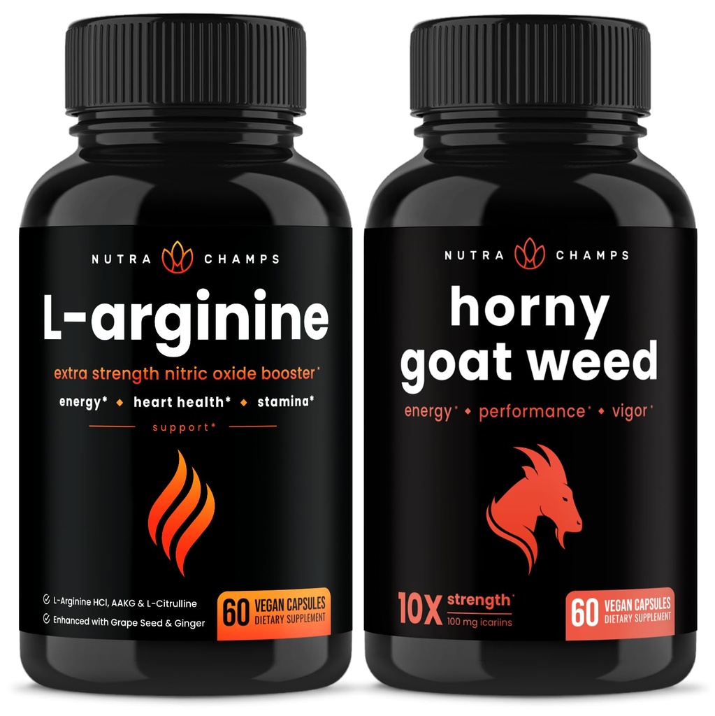 NutraChamps L-Arginine Capsules ve Horny Goat Weed Capsules 2 Pack Sche