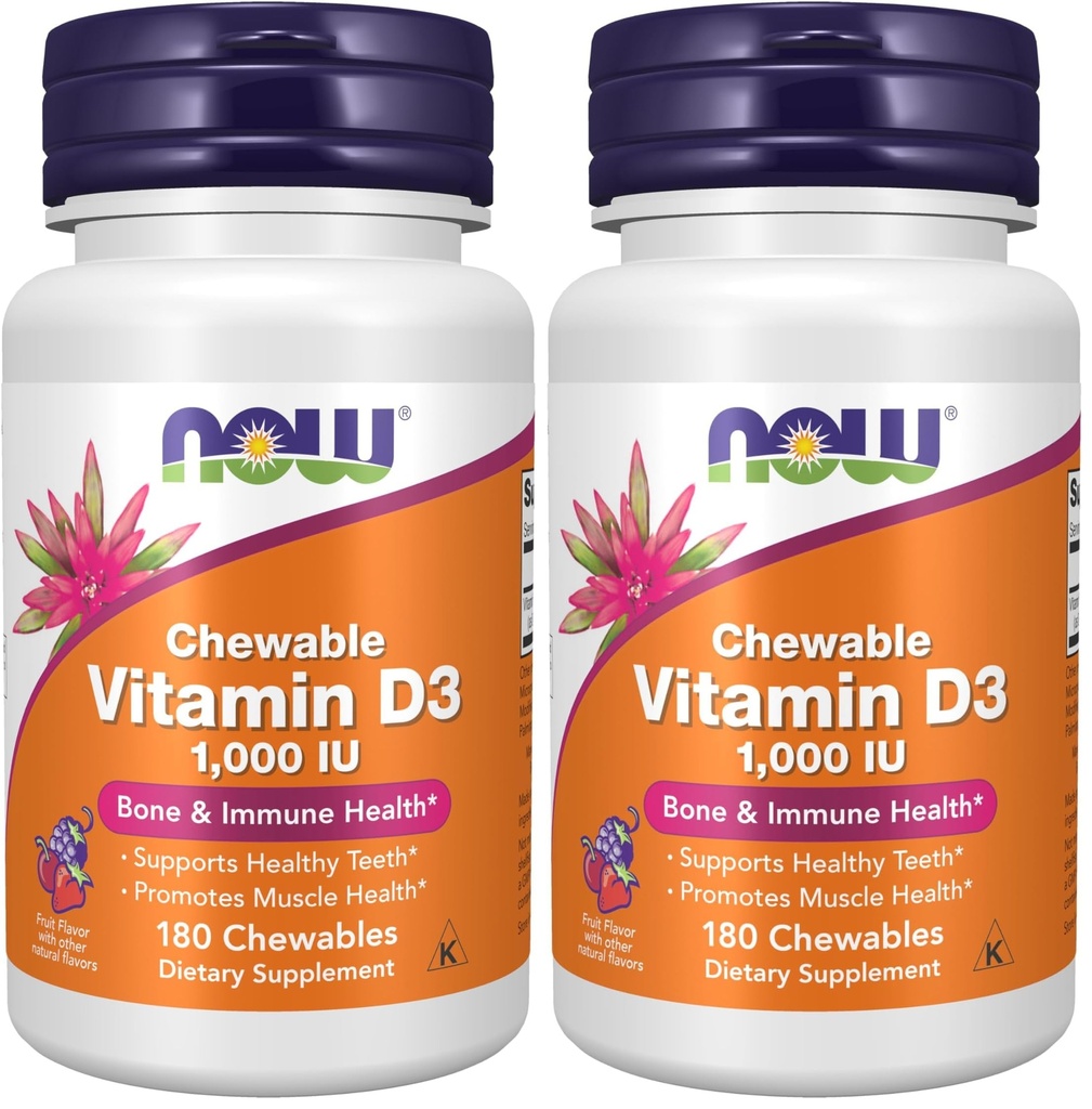 Şimdi Tamamlar, D-3 1000 IU, Doğal Meyve Flavor, Yapısal Destek*, 180 Chewables (Pack of 2)