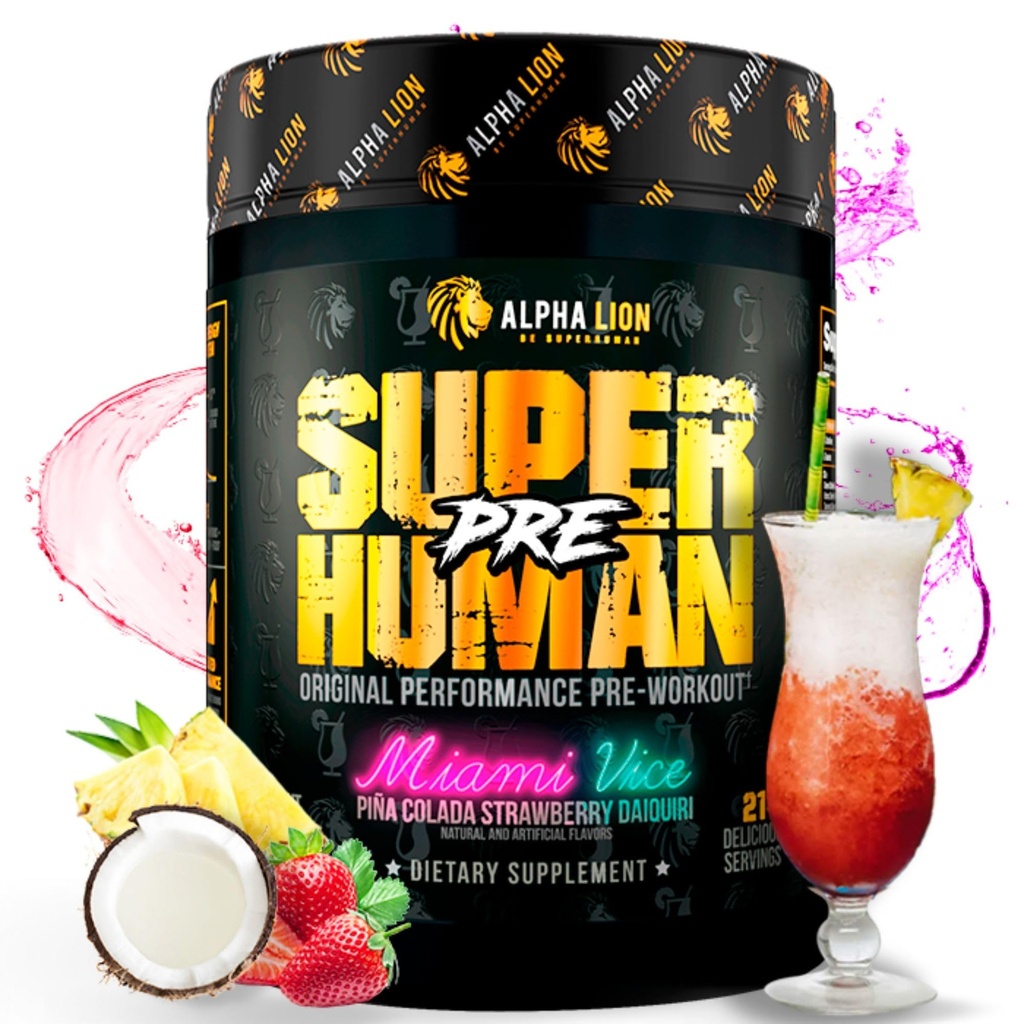ALPHA LION Superhuman Pre Workout Toz, Beta Alanine, L-Taurine & Tri-Kaynak Sustained Energy & Focus, Nitrik Oksit & Citrulline for Pump (21 Servisler, Miami Vice)
