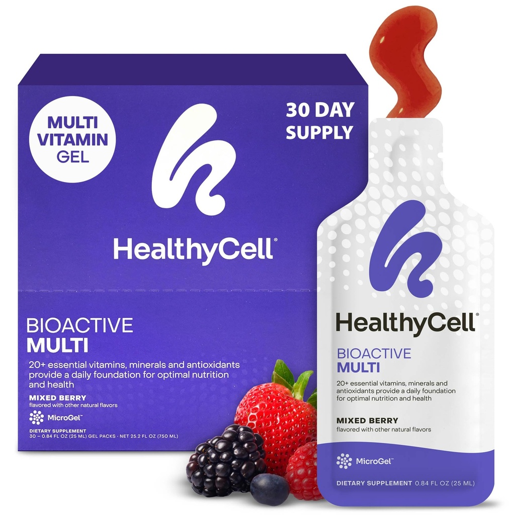 Healthycell Bioactive Daily Liquid Multivitamin for Men & Women – 20+ Essential Vitamins, Minerals & Antioxidants for Brain, Heart, Immunity, Energy, Skin & Hair Support - 30 Gel Packs