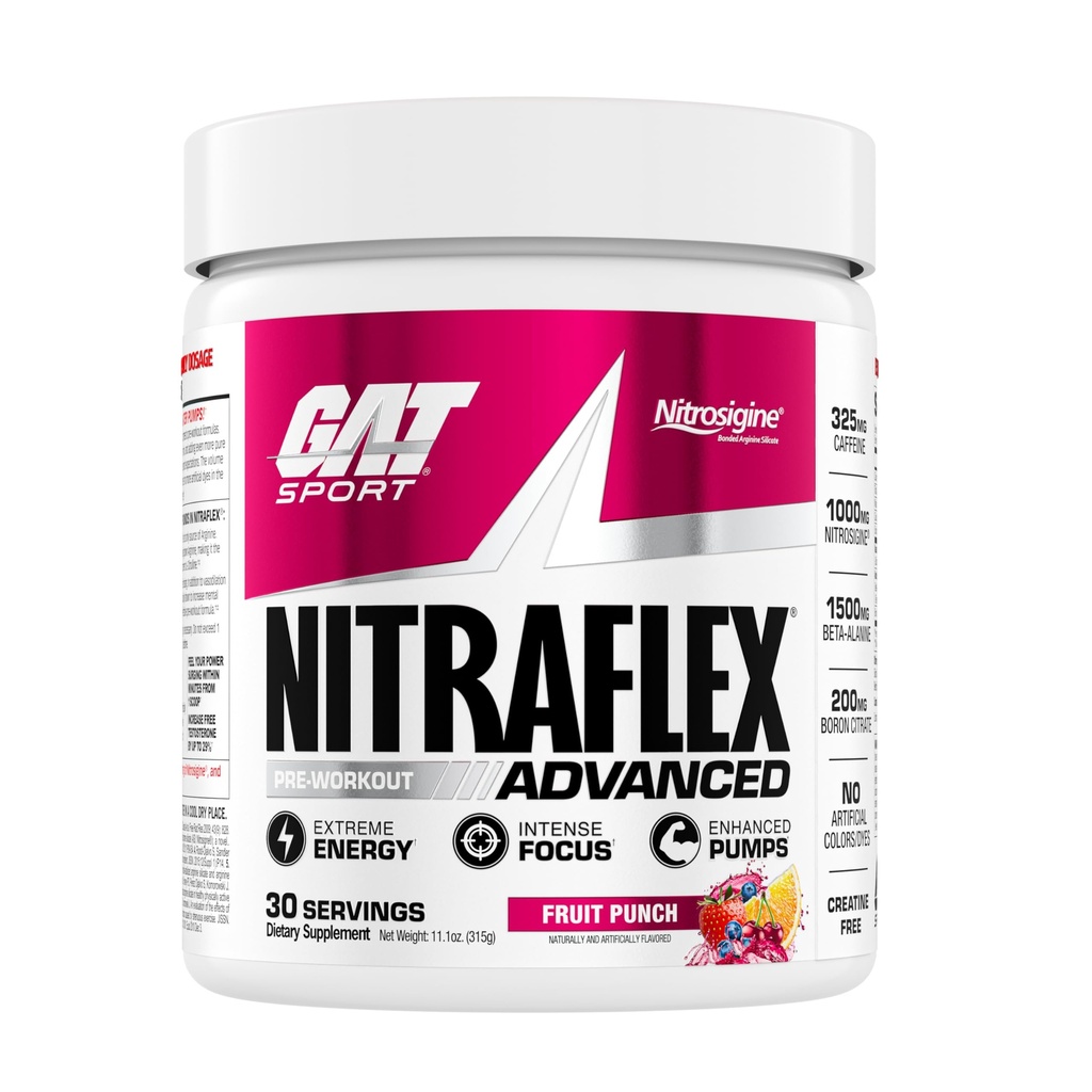 GAT SPORT Nitraflex Advanced Pre-Workout Toz, Blood Flow, Boosts Strength and Energy, improves Egzersiz Performansı, Erkekler ve Kadınlar (Fruit Punch, 30 Hizmet)