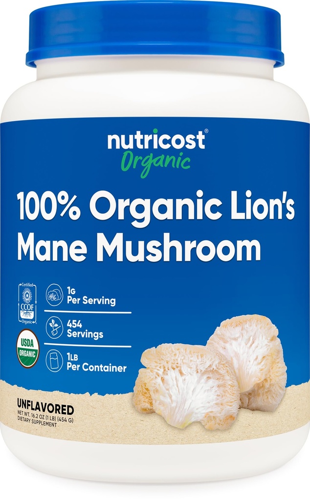 Nutricost Organic Lion's Mane Mushroom Toz 1LB - sertifikalı USDA Organic Lion's Mane Mushroom Toz 1LB - Sertifikalı USDA Organik Lion's Mane Mushroom Toz 1LB