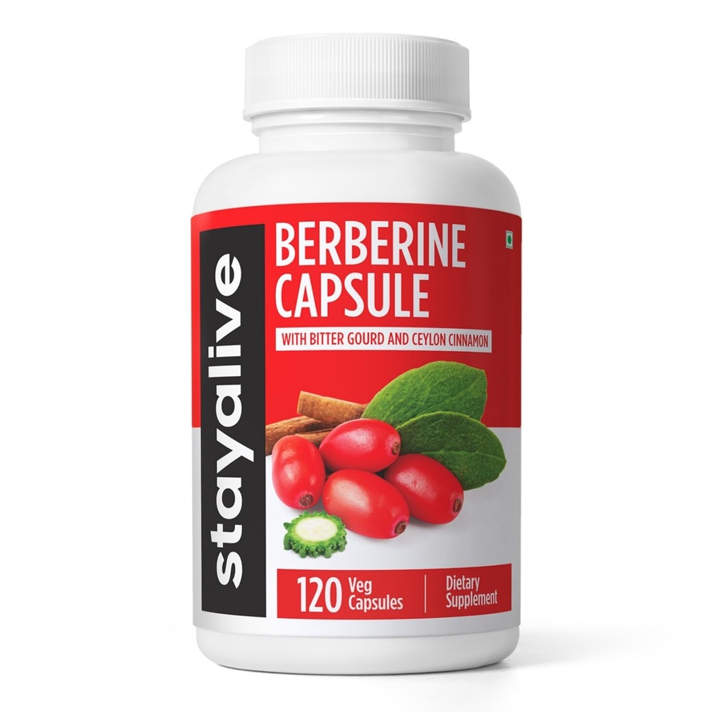 STAY ALIVE Premium Berberine with Ceylon Cinnamon, 3-in-1 Complex with Berberine HCL 1200 mg & Bitter Gourd Extract, 120 Capsules, Ekstra Kuvvet Toz, Non-GMO & Gluten-Free Supplement Supplement