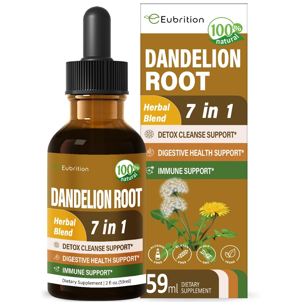 Dandelion Root Extract Drops, Diente de Leon Organico Hierba, Dandelion Supplement Formula w/Milk Butle Turmeric for Detox Cleanse, Digestion & Immune Support, Alkol-Free Tincture. 2oz