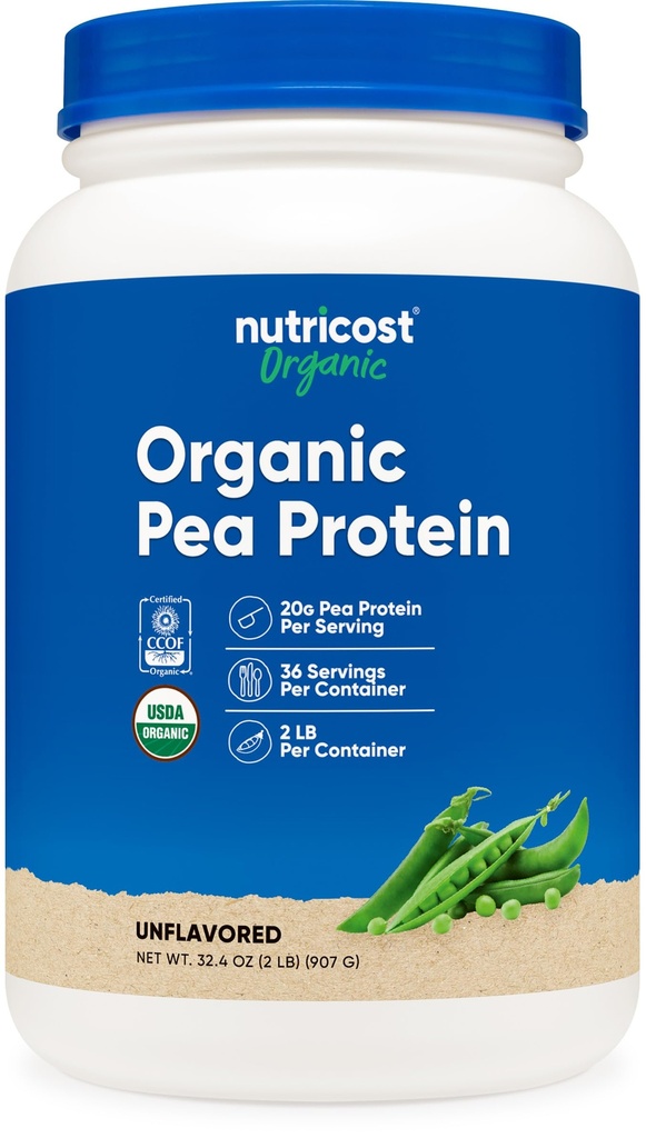 Nutricost Organic Pea Protein Isolate Toz (2LBS) - Unflavored, sertifikalı USDA Organik, Bitkilerden Protein, Vejetaryen Dostu, Gluten Free, Non-GMOMO
