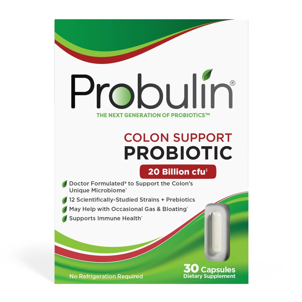 Probulin Koloni Günlük Probiyotik + Prebiyotik + Destek Gut Health, Occasional Gas ve Bloating - 20 Milyar CFU - 12 Strains, 30 Vegan Capsules