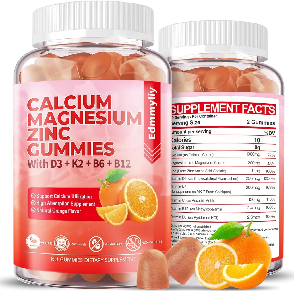 Immune Support (120 Counts) için Kadınlar ve Erkekler için D3 & B12 Vitamin D3 & B12 Vitaminleri ile Şeker Ücretsiz Kalsiyum Magnezyum Supplement Gummies with Vitamin D3 & B12 for Women and Men High Abasedis Magnezyum Supplement for Immune Support (120 Counts)