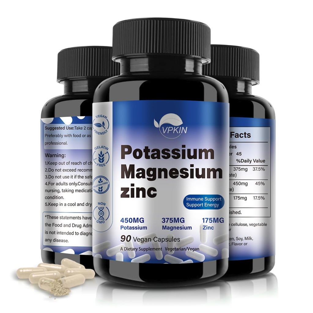 Potasyum Magnezyum Supplement 1000 mg, Yüksek Absorpsiyon Pyumyuman Çinko Aspartate (90 Capsules)