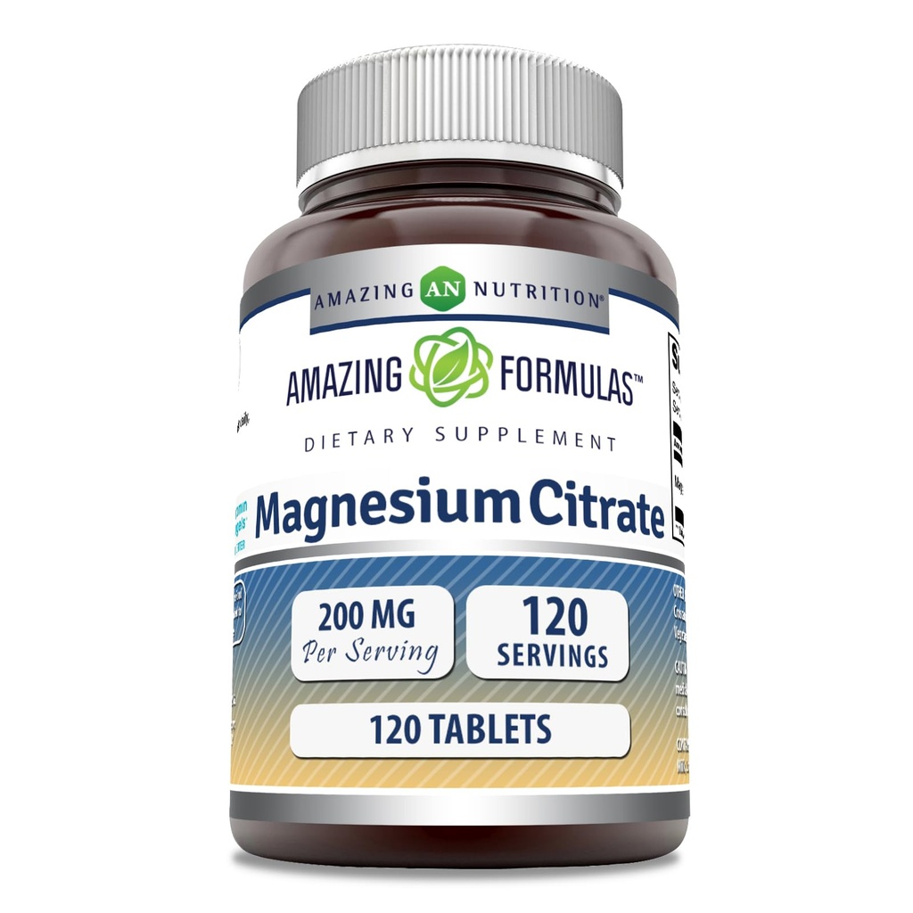 Şaşırtıcı Formulaler Magnezyum Citrate | 200 Mg Tabletler | Mineral Supplement | Non-GMO | Gluten Free | Made in USA (1 Pack, 120 Count)