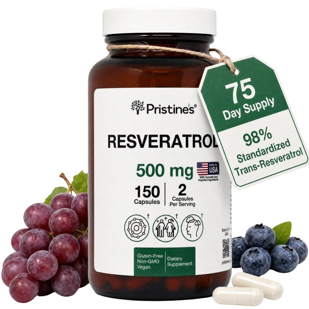 PRISTINE'S Resveratrol 500MG 75 Day Supply Anti Aging Antioksi & Heart Health Supplement Capsules - Brain & Lung Health Faydaları