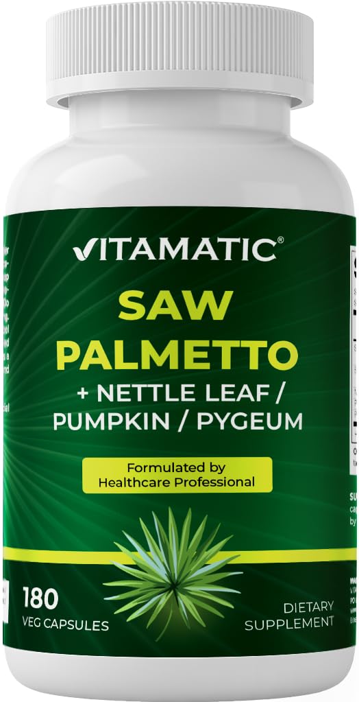 Vitamatic Saw Palmetto Erkekler ve Kadınlar 180 Veg Capsules için alıntı - Candy Tohum, Pygeum, Nettle Leaf - ABD'de Made in the USA - Discovers Health Prostate Function