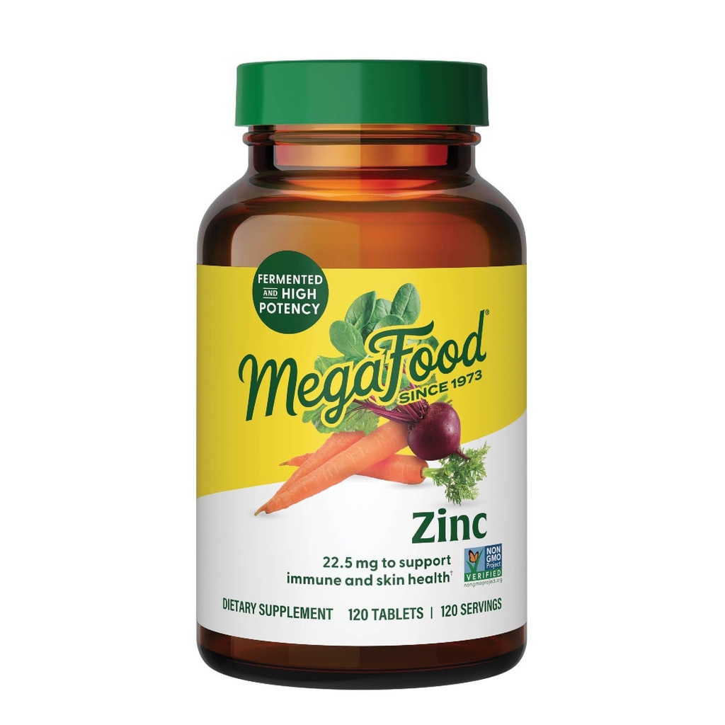 MegaFood Çinko Kadınlar ve Erkekler için Yazıyor - Vegan Immune Support Supplement ile 22.5 mg Yüksek Potency Fermented çinko Tabletleri - Gerçek Gıda ile Yapıldı - 120 Tablet, 120 Hizmet