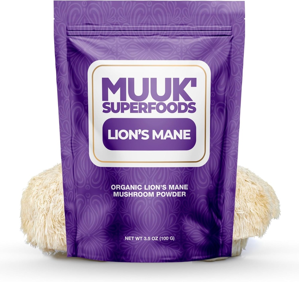 MUUK'un SFOODS | Pure Organic Lion's Mane Mushroom Toz | Brain-Boosting, USA- Made | 3.5 oz (100g), 60 Hizmet