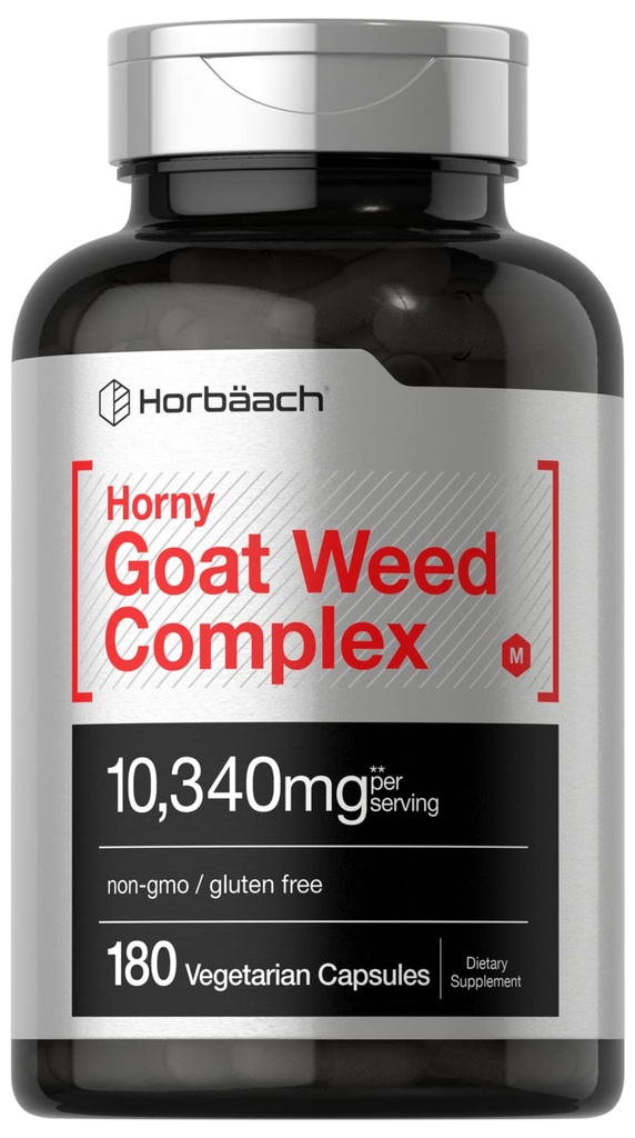 Horbäach Horny Goat Weed Complex | 180 Capsules | Vegetarian, Non-GMO ve Gluten Free Formula ile Tribulus, Maca, Yohimbe ve L-Arginine