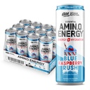 Optimum Beslenme Amino Enerji Koling Hydration Drink, Electrolytes, Caffeine, Amino Asits, BCAAs, Sugar Free, NEW Blue Raspberry Rush, 12 Fl Oz, 12 Pack (Pazar Mayıs Vary)
