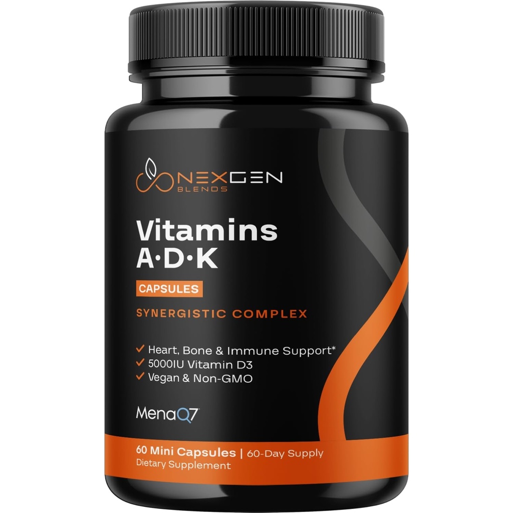 Yüksek Aborpsiyon ADK Vitamin Tamam - Vegan Vitamin D3 K2 MK7 & A fordis Regulation Plus Bone Heart Youroid & Immune Support - 5000IU D3 Non GMO & Gluten Free (2 Ay)