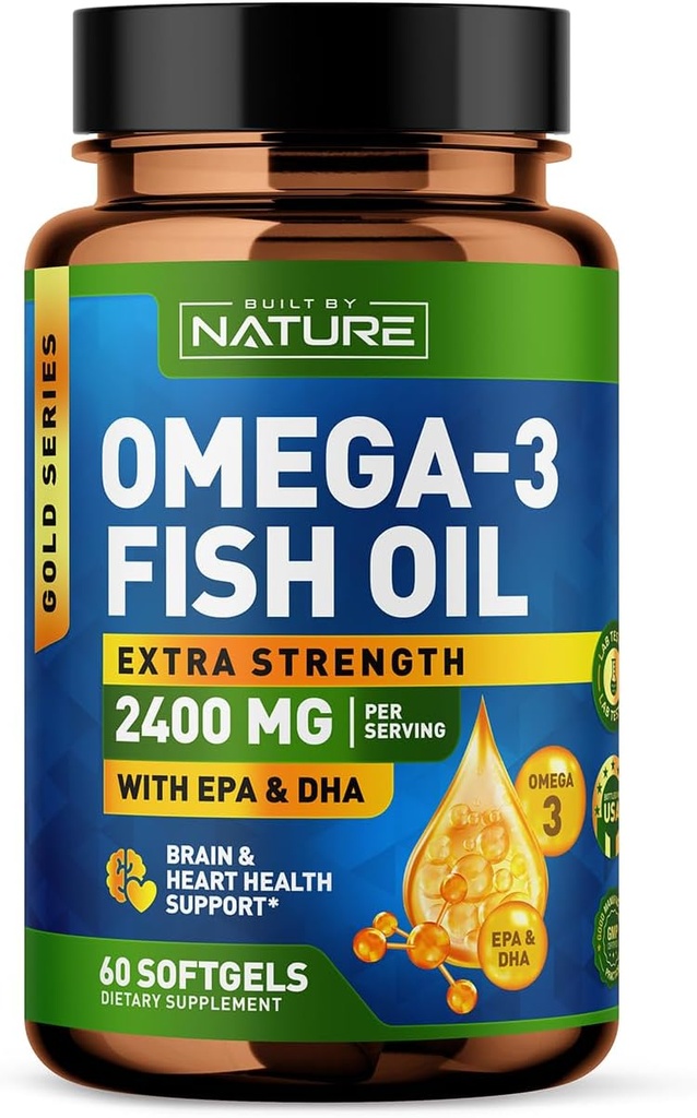 Nature Omega 3 Fish Oil Soft Gels - 2400 mg Fish Oil, 1440 mg Omega 3, 864 mg EPA, 576 mg DHA - Ekstra Güçlü Beyin ve Kalp Sağlığı Desteği Tamamlandı - 60 Softgels - 2400 mg Fish Oil, 1440 mg Omega 3, 864 mg EPA, 576 mg DHA - Ekstra Güç Beyin ve Kalp Sağlığı Desteği Tamamlandı - 60 Softgels - 60