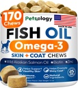 Omega 3 Köpekler için Balık Yağı - 170 Chews - Köpekler Itchy Skin & Alerji Yardımı - Skin & Coat Supplement Supplement - EPA & DHA Fatty Asits - Köpek Anti Shedding & Hot Spot Tedavisi - Salmon Oil