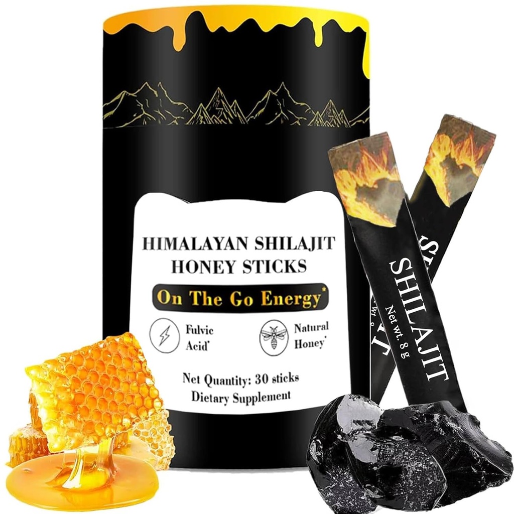 Shilajit Honey Sticks, Himalaya Shilajit Honey Sticks, Pure Himalaya Şirketi, Honey & Saffron, 30 Yüksek Aborps Enerji, Güçlü ve Bilişsel Destek